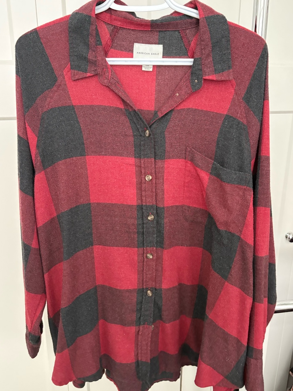 American Eagle Outfitters Red and Black Plaid Button-Down Shirt